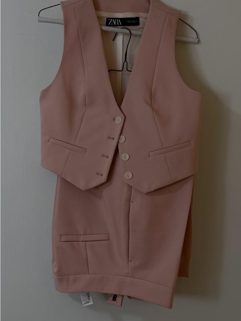 Zara Dusty Pink Two-Piece Vest And Ankle Pants